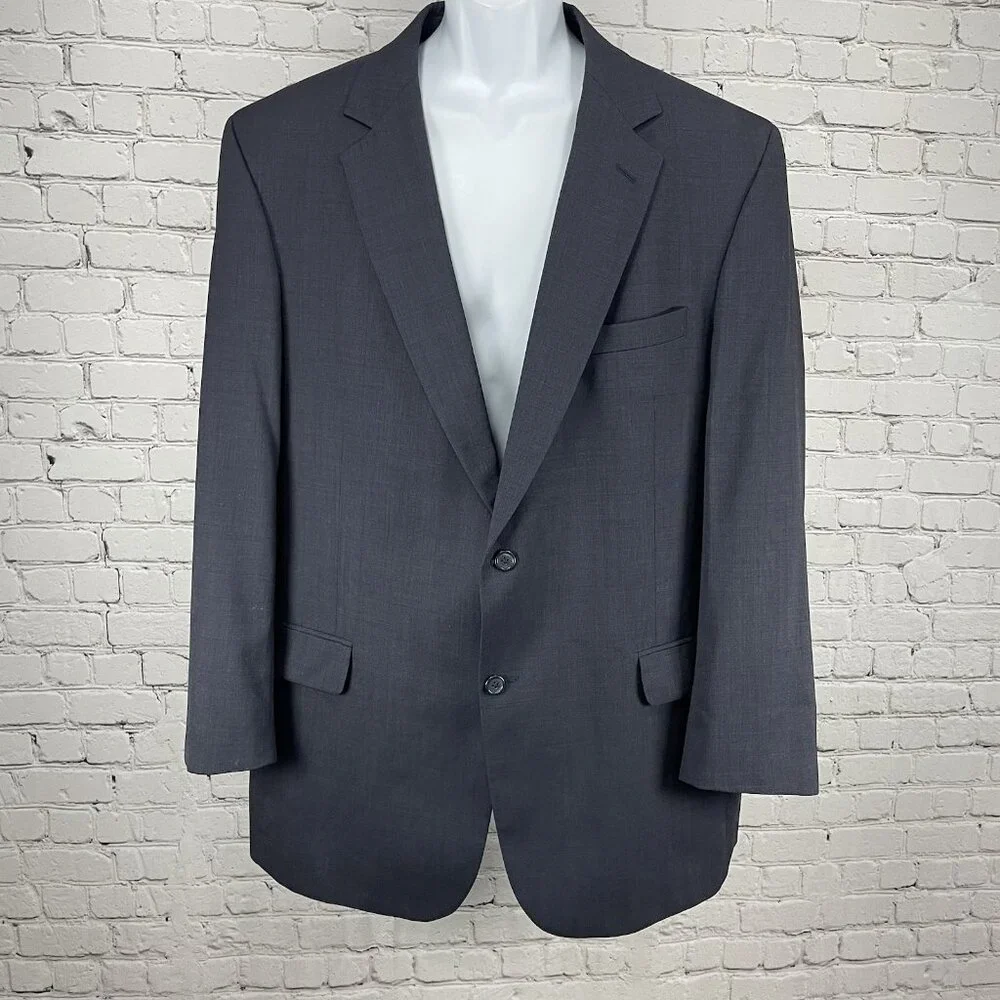 Jos A Bank Navy 100% Wool Gordon 2 Button Notch Blazer Sport Coat Size 46L